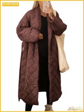 Oversized Quilted Down Coat Belted Midi Long Puffer Jacket Wrap Coat